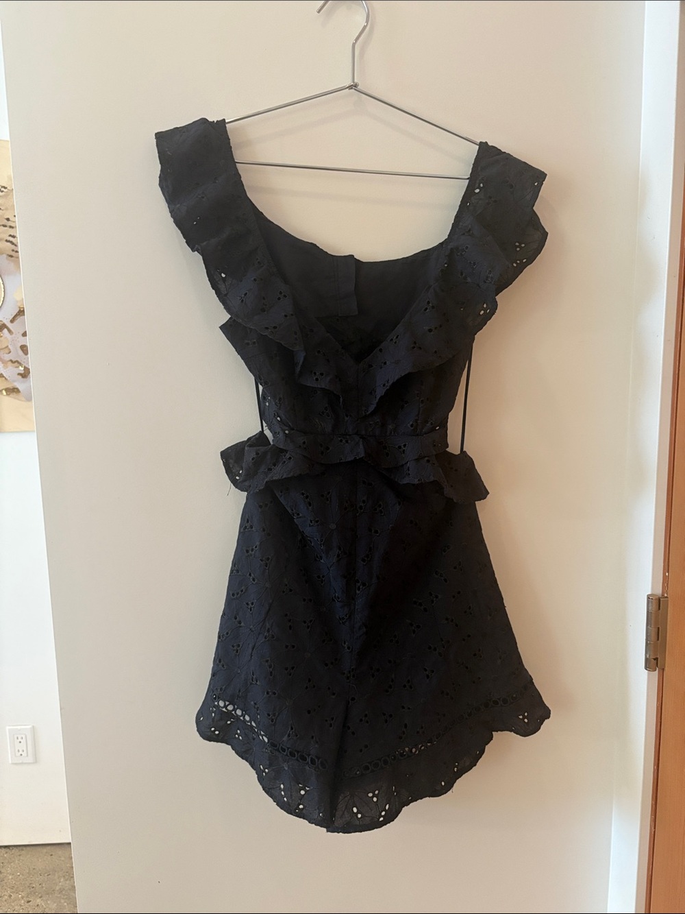 Astr Black Sleeveless Romper with Eyelet Detail